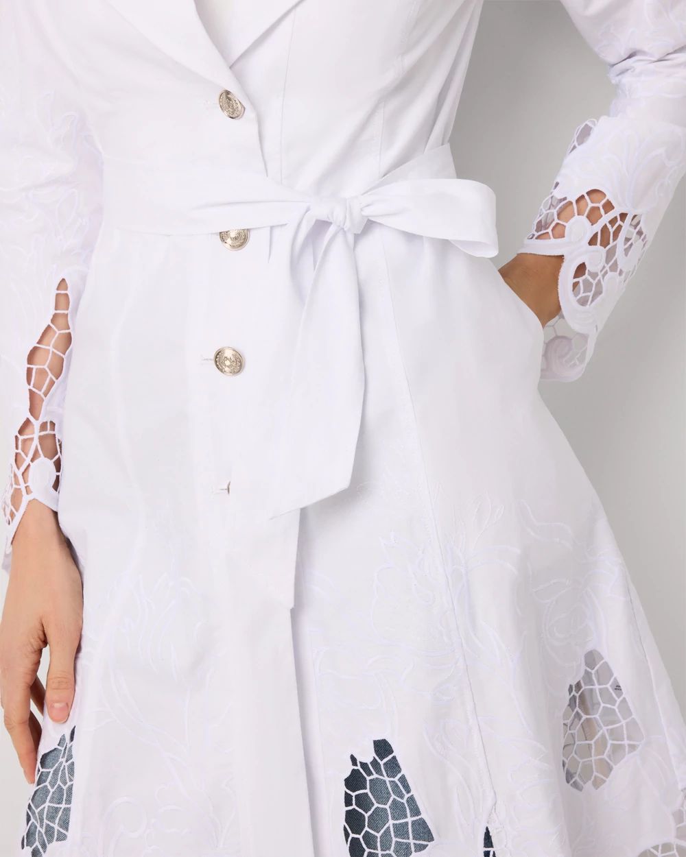 Embroidered Cutwork Trench Coat click to view larger image.