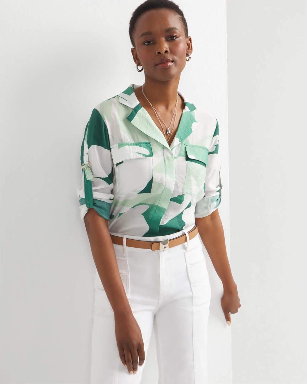 Patterned Collar Pocket Shirt - image 1