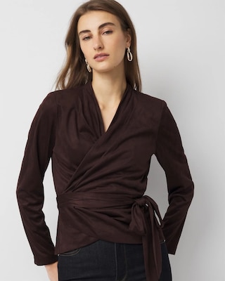 Faux Suede Wrap Blouse
