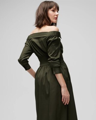 Open Neck Poplin Midi Dress