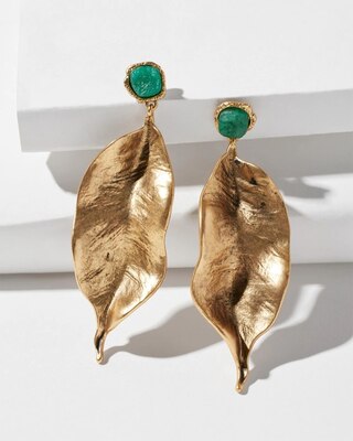 Gold Green Floral Post Earrings