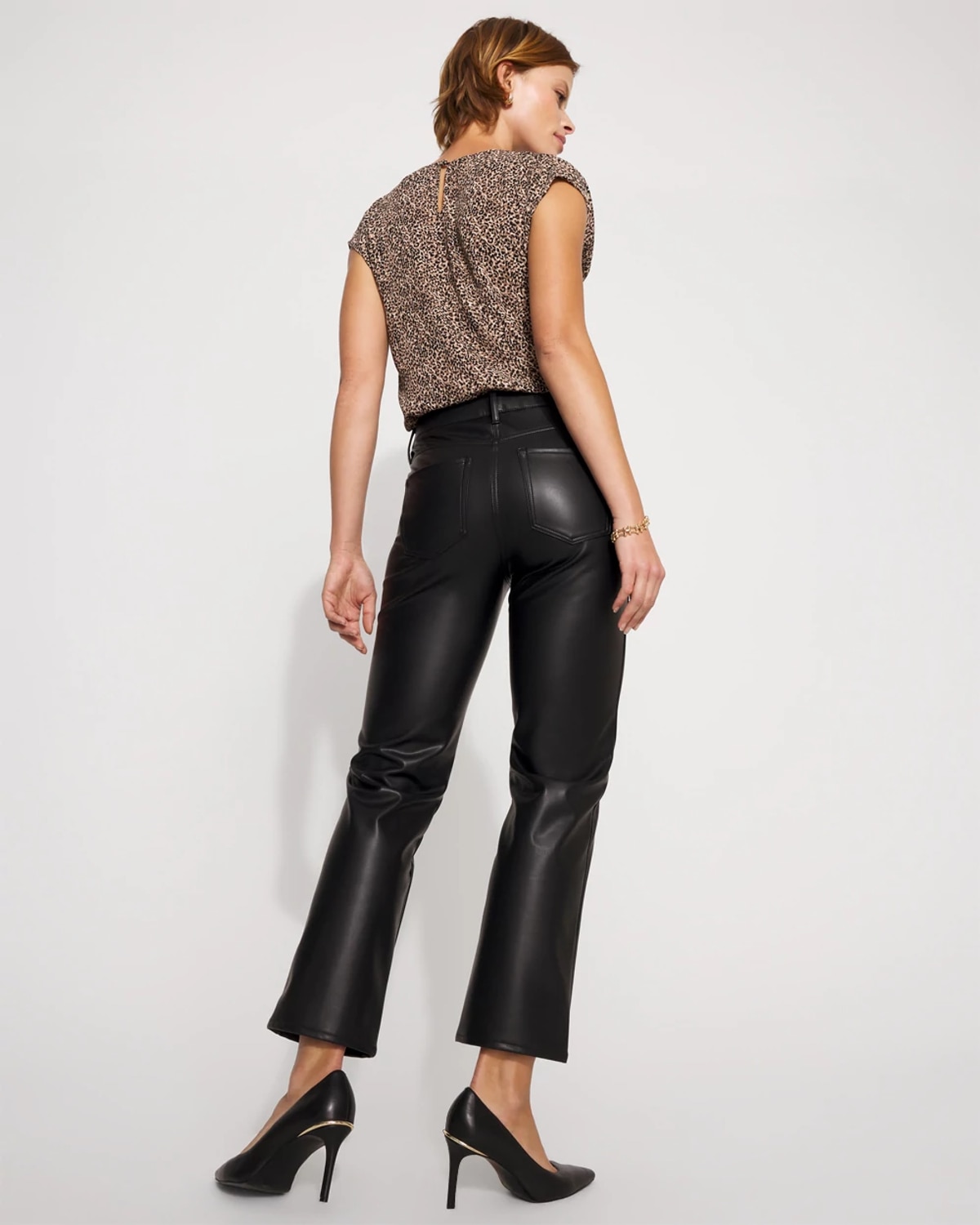 White House Black Market Faux Leather 5-pocket Ankle Pants In Black