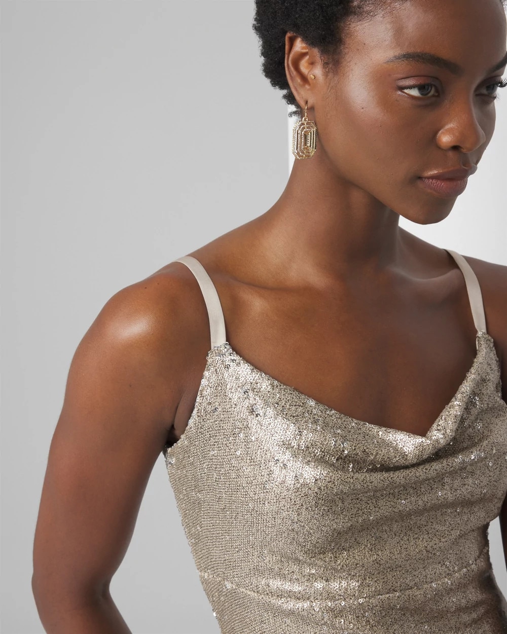 Cowl Neck Sequin Midi Dress