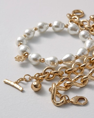 Three-Pack Goldtone & Pearl Bracelet
