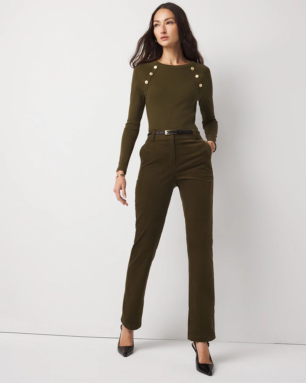 WHBM FORME™ Ribbed Stretch Button Long-Sleeve Tee click to view larger image.