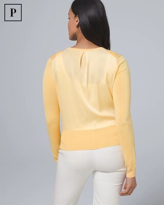 Petite Woven-Back Cardigan