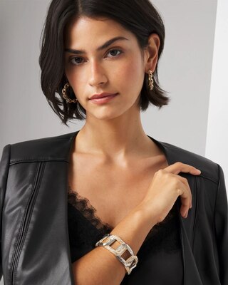 Mixed Metal Pavé Link Stretch Bracelet click to view larger image.