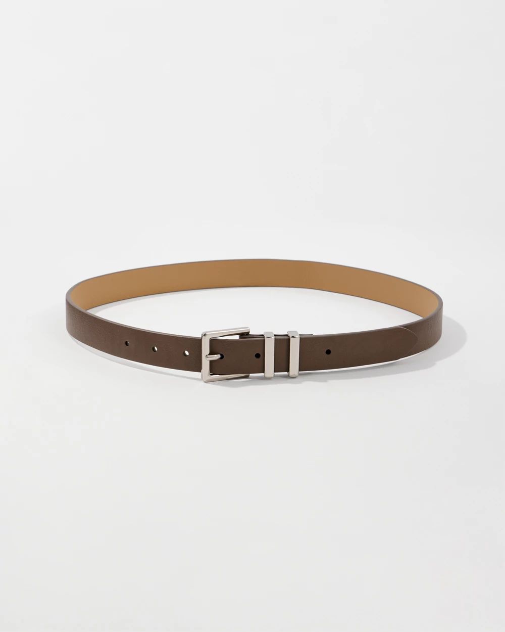 Silver Buckle Taupe Pant Belt