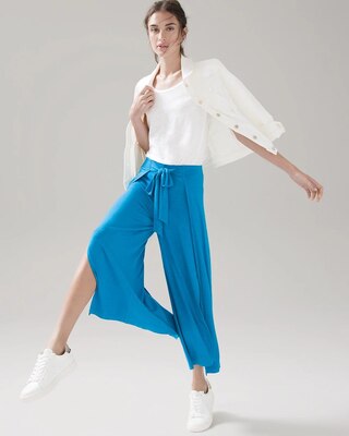 Slub Knit Tie-Front Wide-Leg Crops