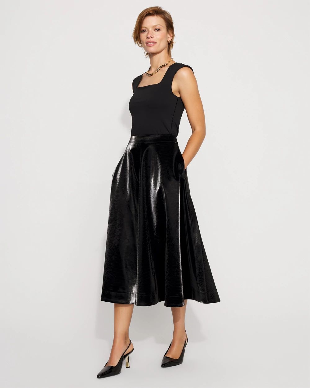 Petite Faux Crocodile Midi Skirt