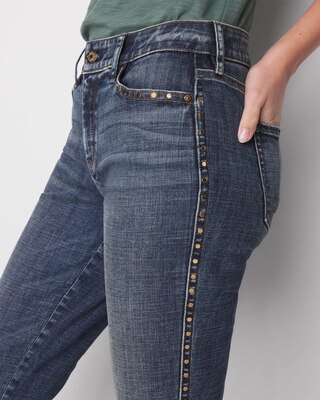 Petite Mid-Rise Everyday Soft Denim Studded Girlfriend Jeans click to view larger image.