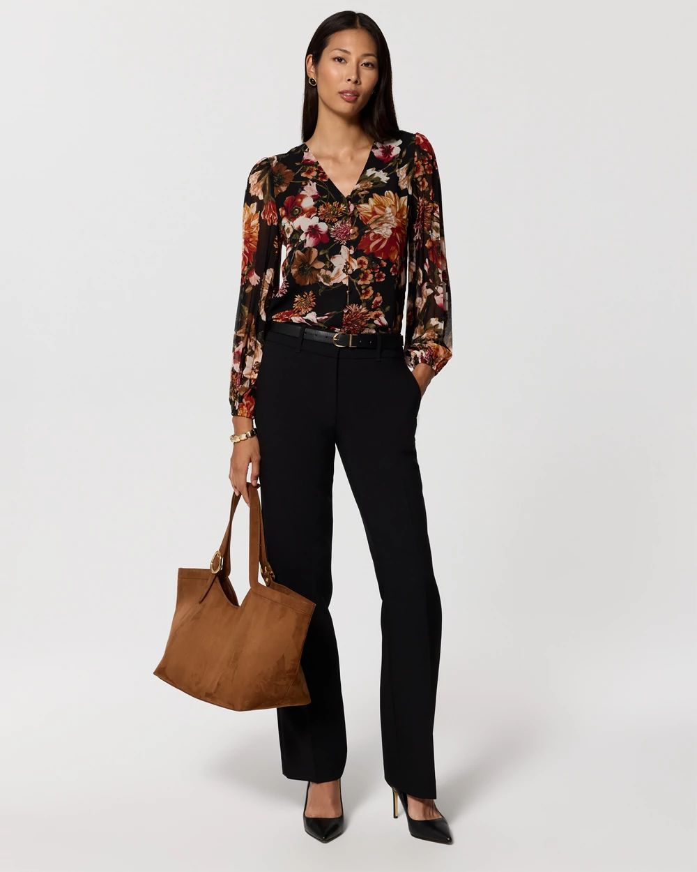 Petite Pleat Sleeve Chiffon Blouse click to view larger image.