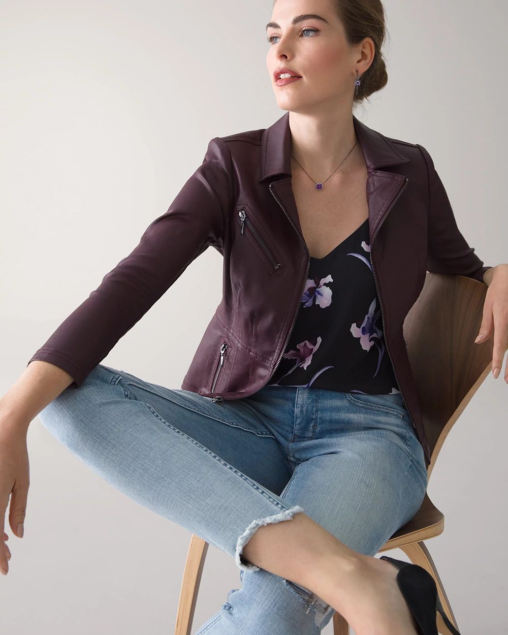 Coated Denim Moto Jacket