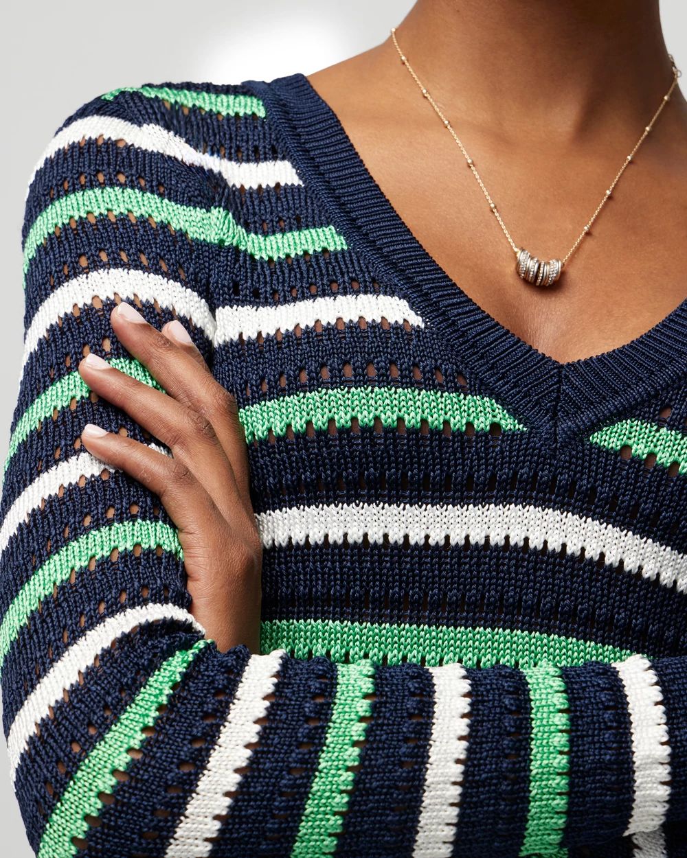 Long Sleeve Stripe V-Neck Pullover Sweater
