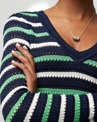 Long Sleeve Stripe V-Neck Pullover Sweater