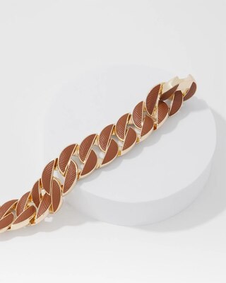 Cognac Textured Leather Link Bracelet click to view larger image.
