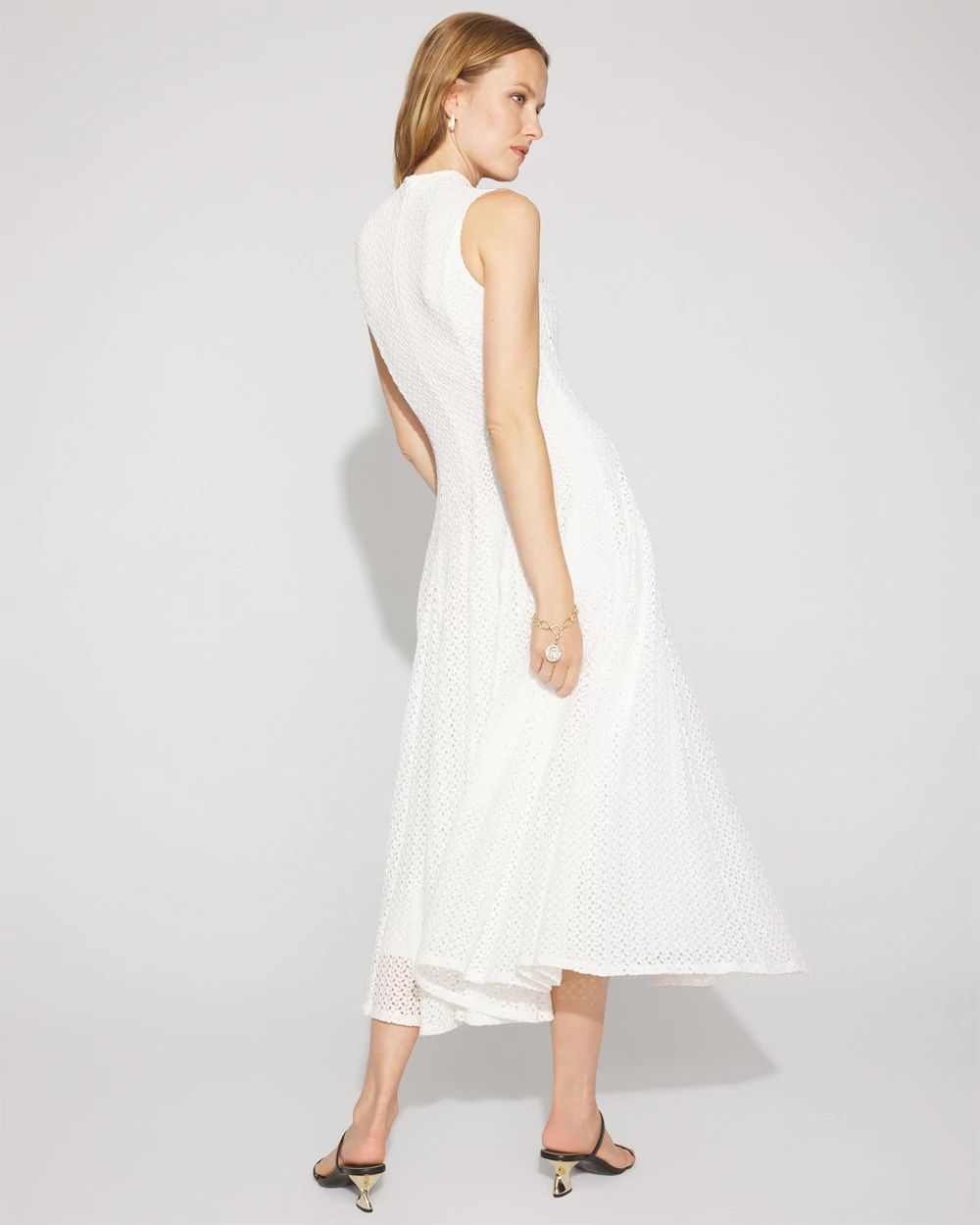Mock Neck Knit Lace Midi Dress