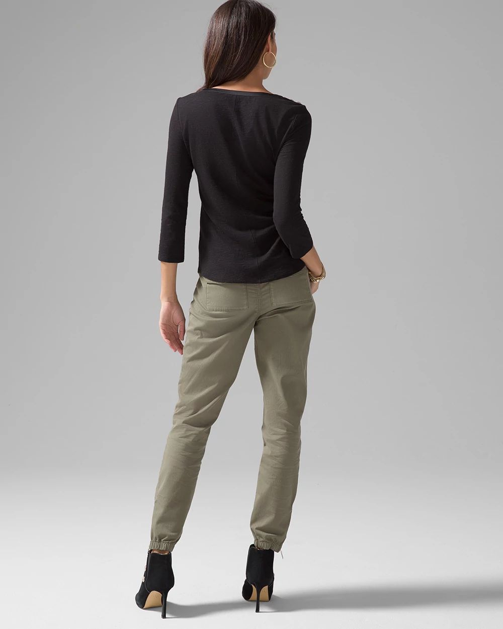 3/4 Sleeve Button Shoulder Tee