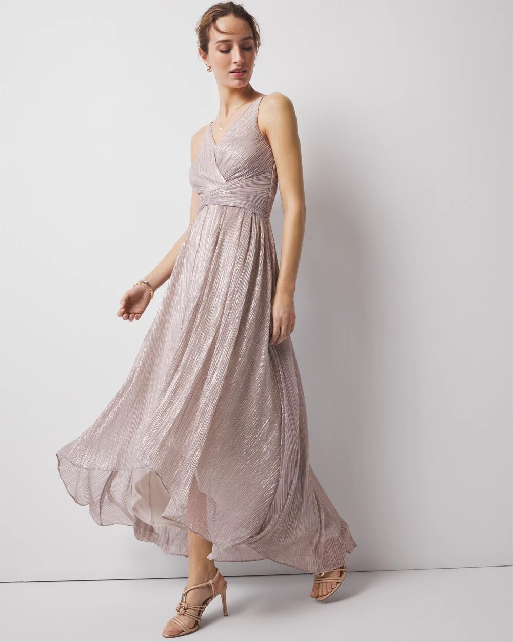 Petite Twist-Front Pleated Midi Dress | White House Black Market