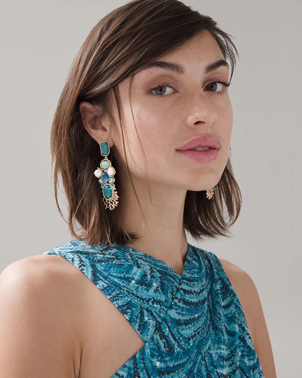 Blue Stone & Coral Statement Earrings