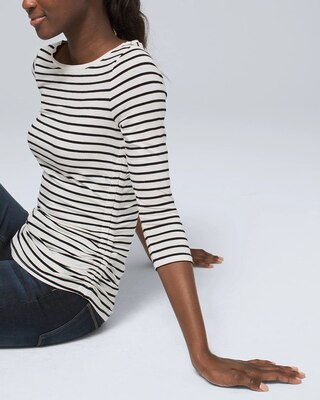 ¾ Sleeve Shirred-Side Knit Tee