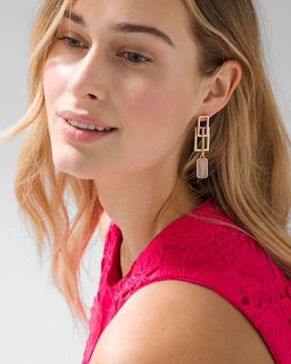 Goldtone Rose Quartz Drop Earrings