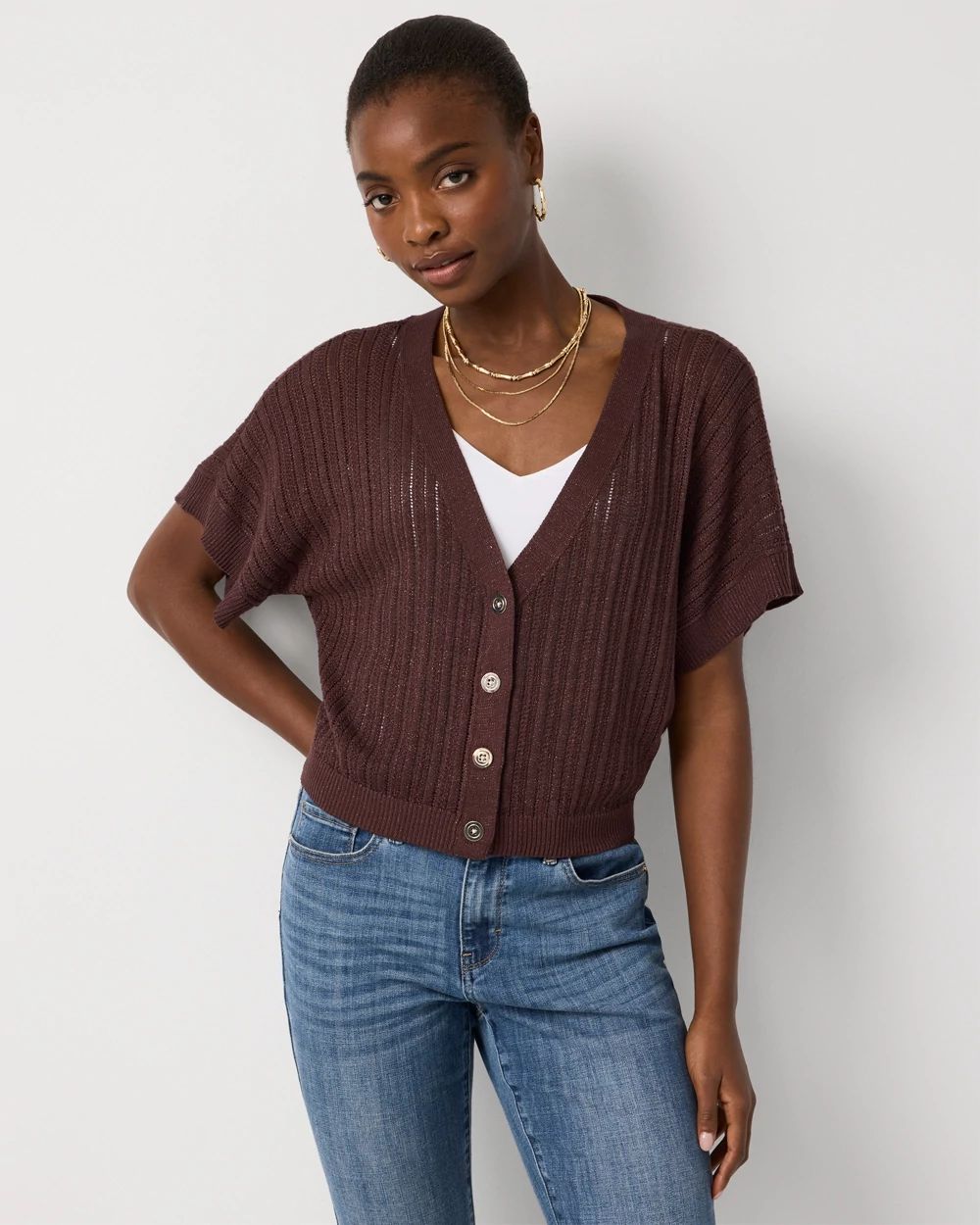 Metallic Short Sleeve Cardigan