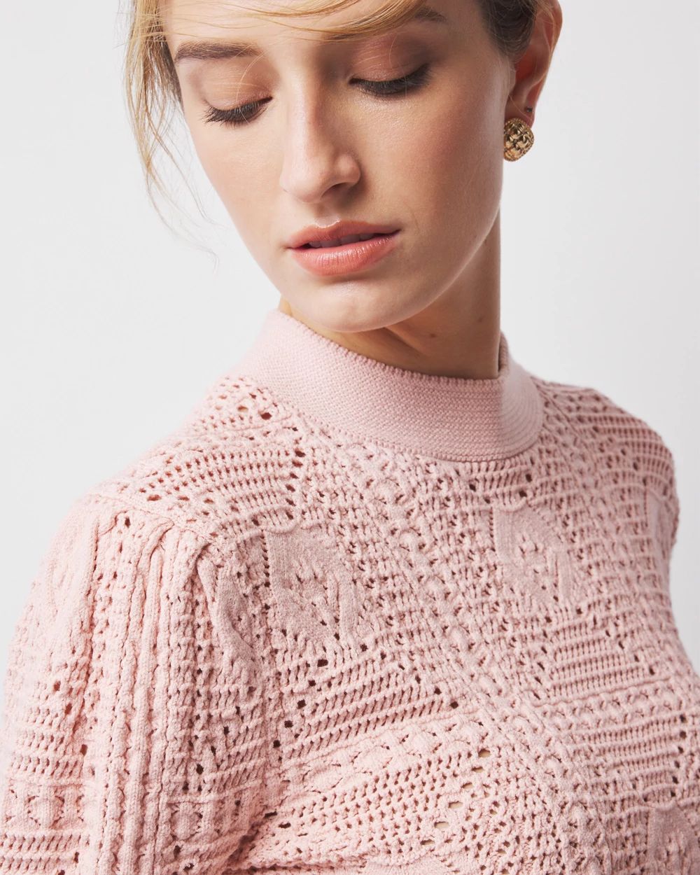 Petite Mock Neck Pointelle Sweater