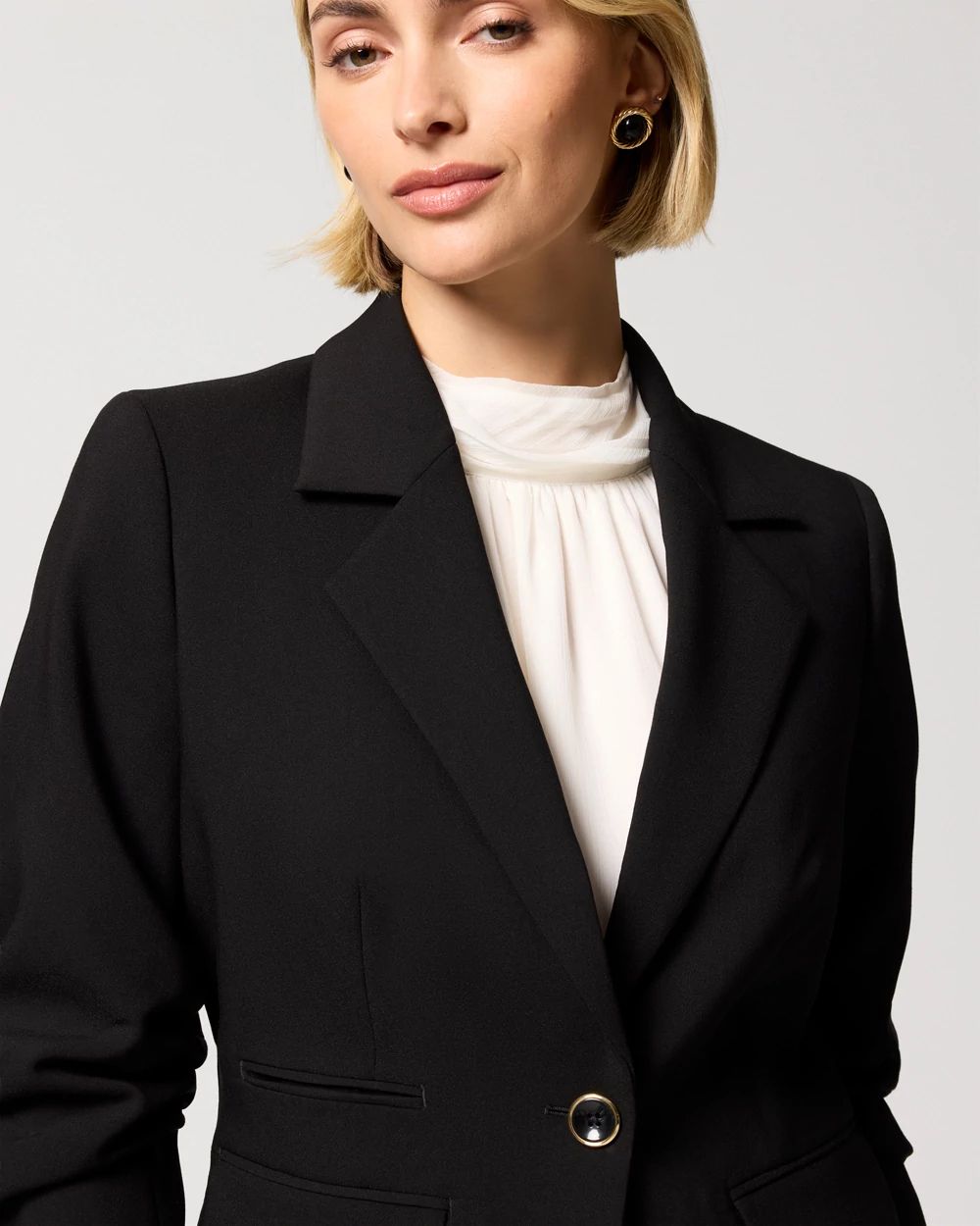 Luxe Stretch Ruched Sleeve Blazer click to view larger image.