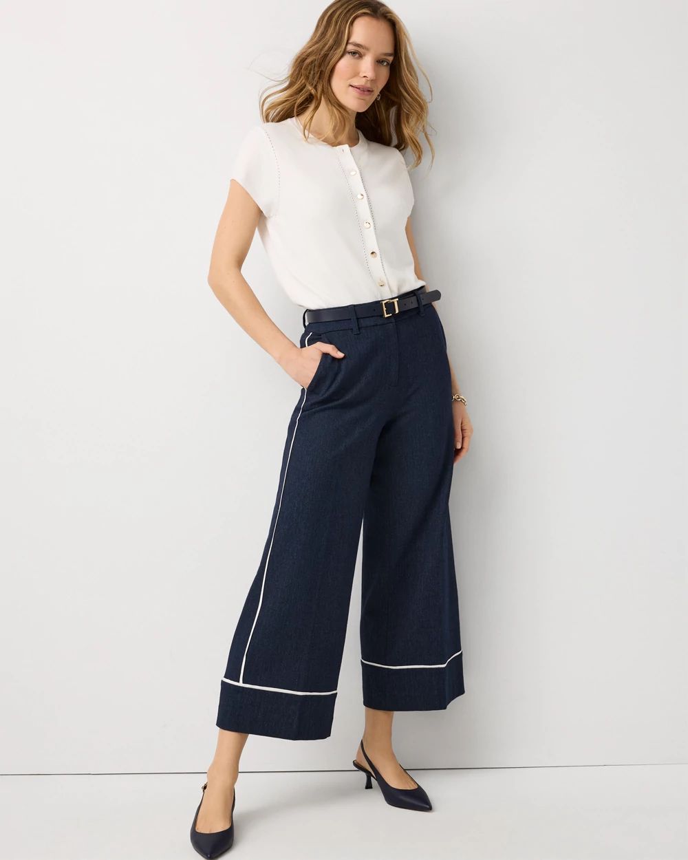 Denim-Look High Rise Wide Leg Crop