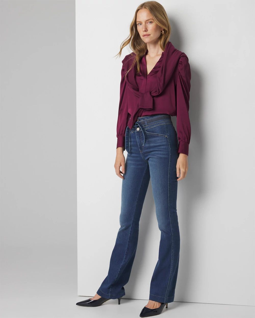 Y-Neck Ruched Shoulder Shirt