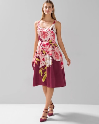 Satin Floral Cocktail Midi Dress