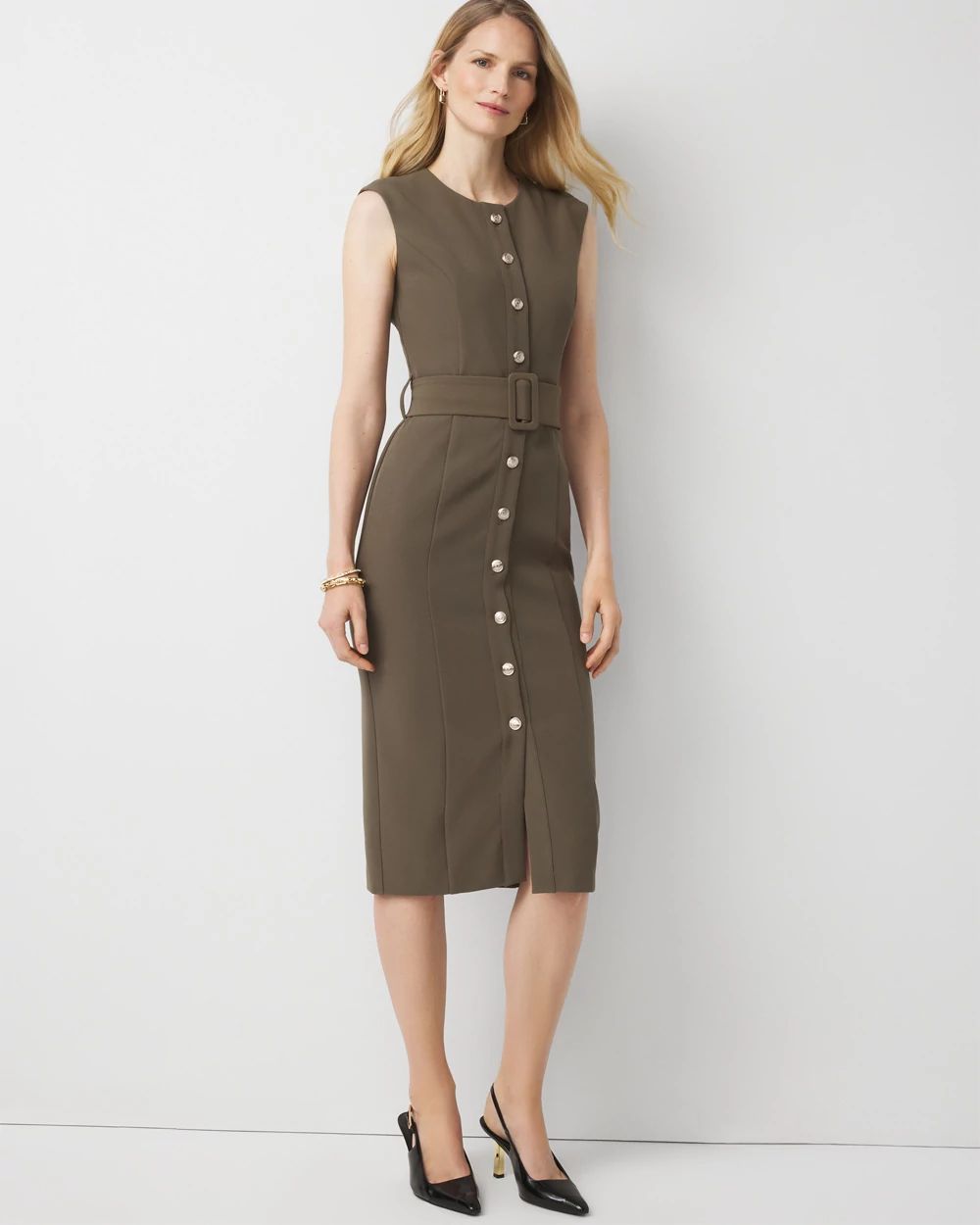 Petite Button Front Midi Dress