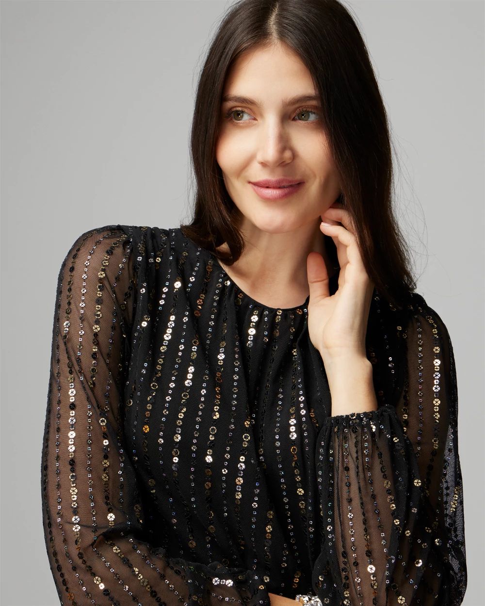 Long-Sleeve Sequin Blouson Dress