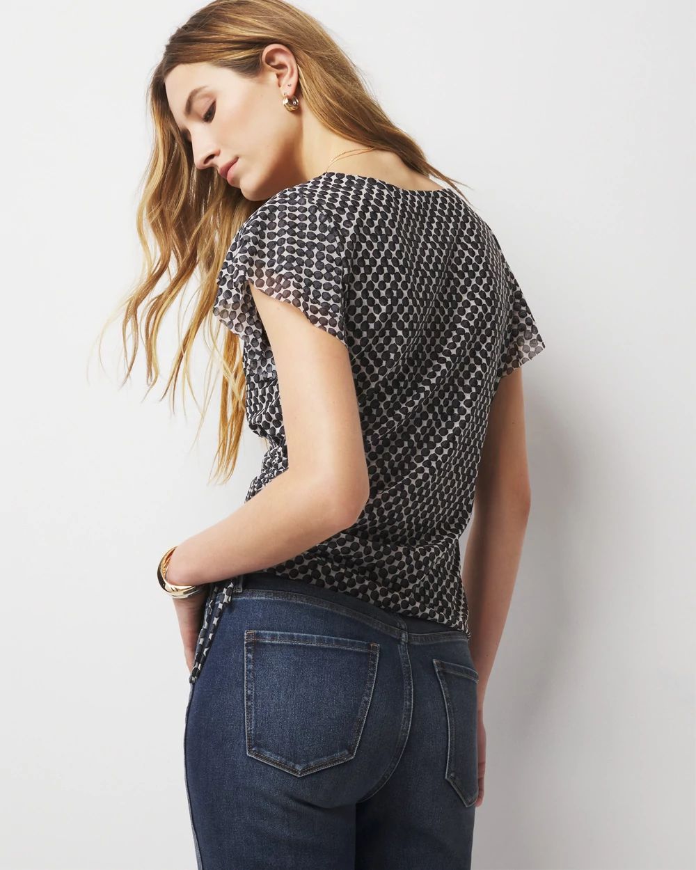 Mesh Ruched Surplice Top