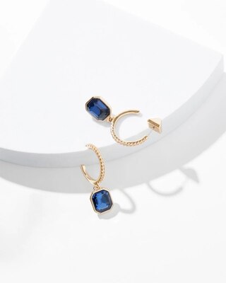 Gold Dark Blue Drop Hoop Earrings