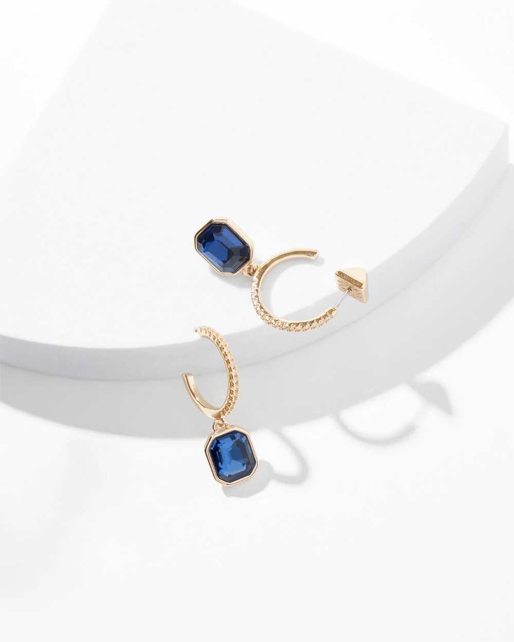 Gold Dark Blue Drop Hoop Earrings click to view larger image.