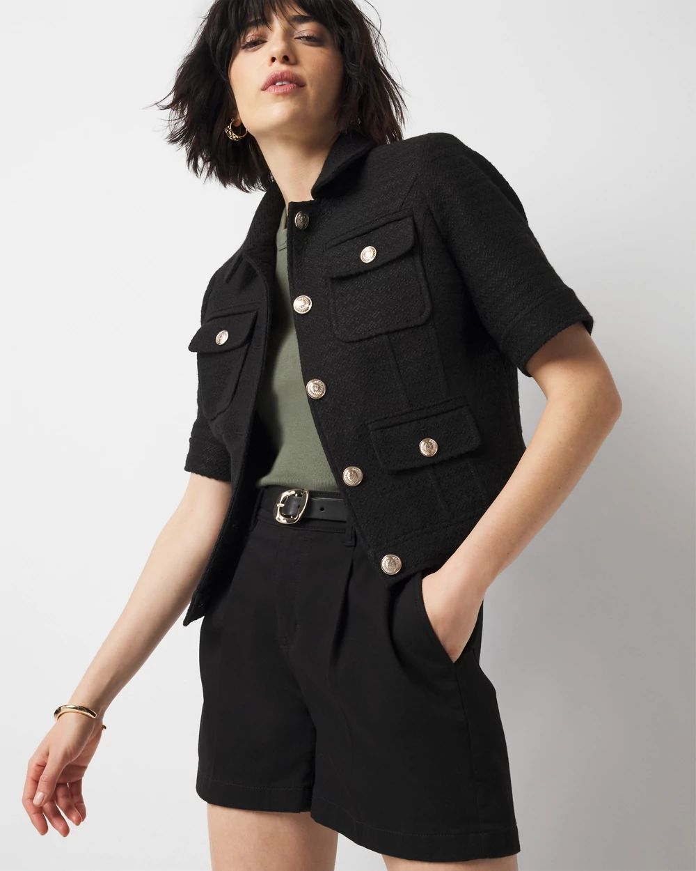High-Rise Pleated Denim Short