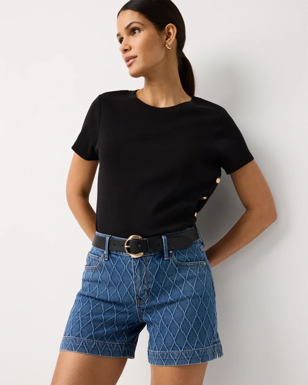 Quilted Mid Rise Denim Short click to view larger image.