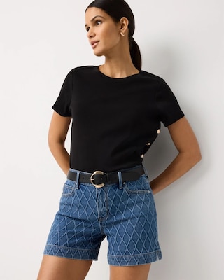 Quilted Mid Rise Denim Short click to view larger image.