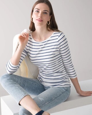¾ Sleeve Shirred-Side Knit Tee
