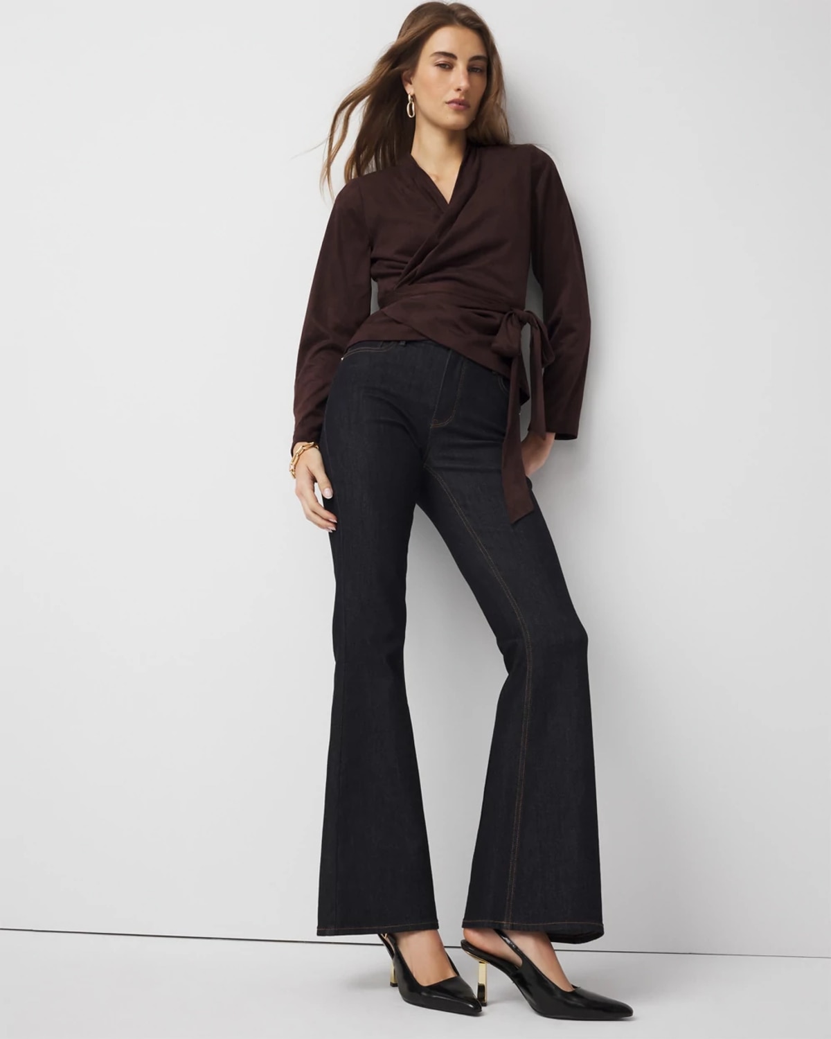 White House Black Market Petite Faux Suede Wrap Blouse