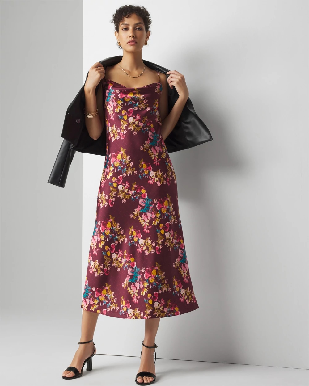 Sleeveless Cowl Neck Slip Midi Dress