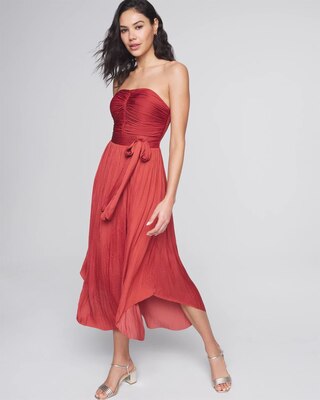 Strapless Pleated Tie-Waist Dress