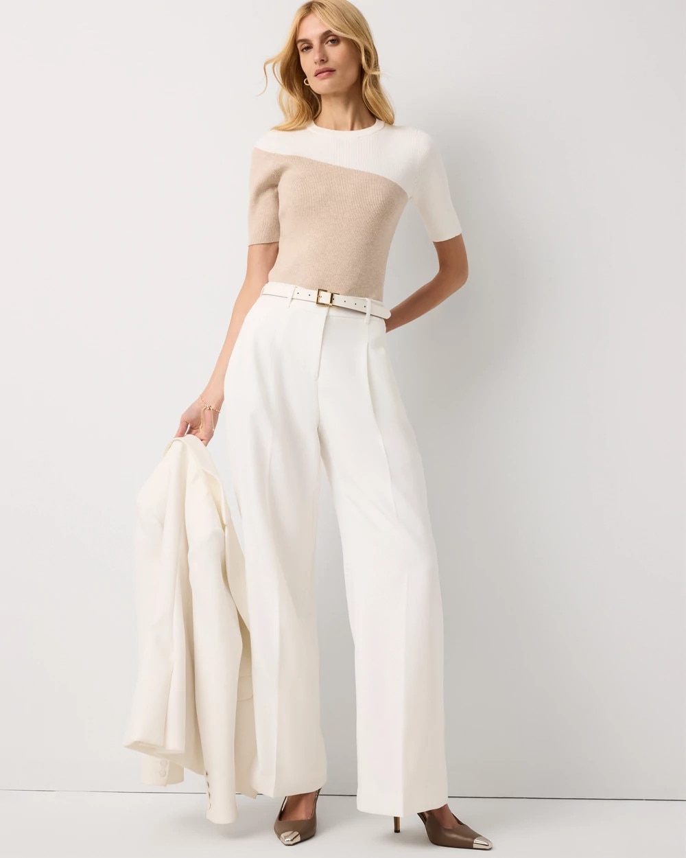 Women's Pleated Wide Leg Pants in Ivory size 14