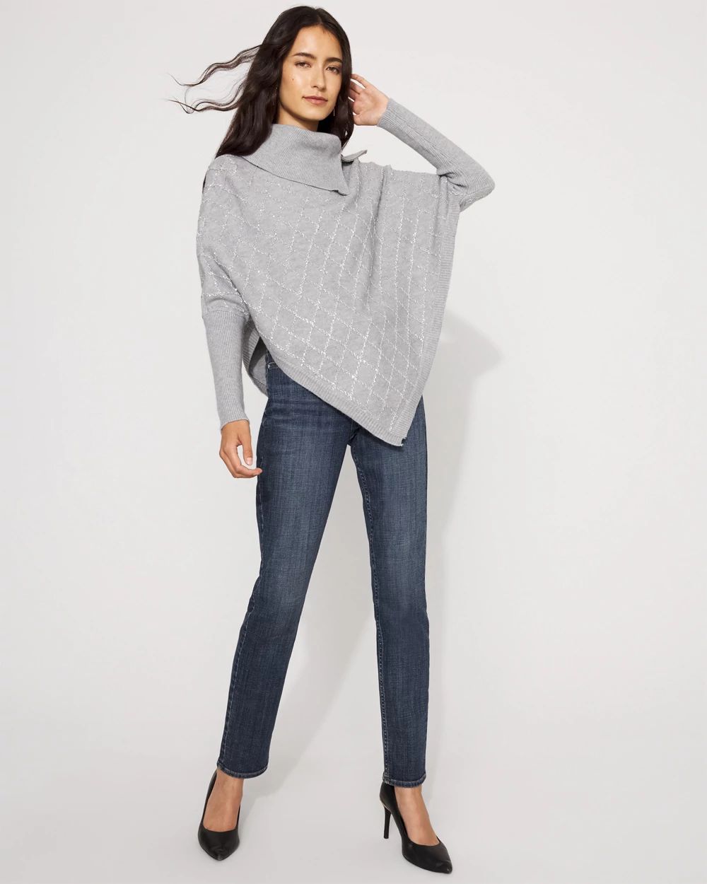 Sequin Argyle Sweater Poncho click to view larger image.