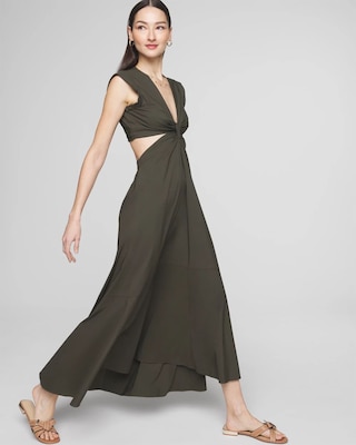 Cap Sleeve V-Neck Cutout Midi Dress click to view larger image.