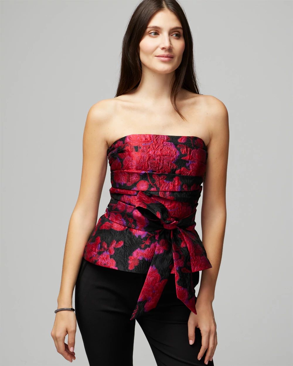 Jacquard Tie Waist Bustier Top