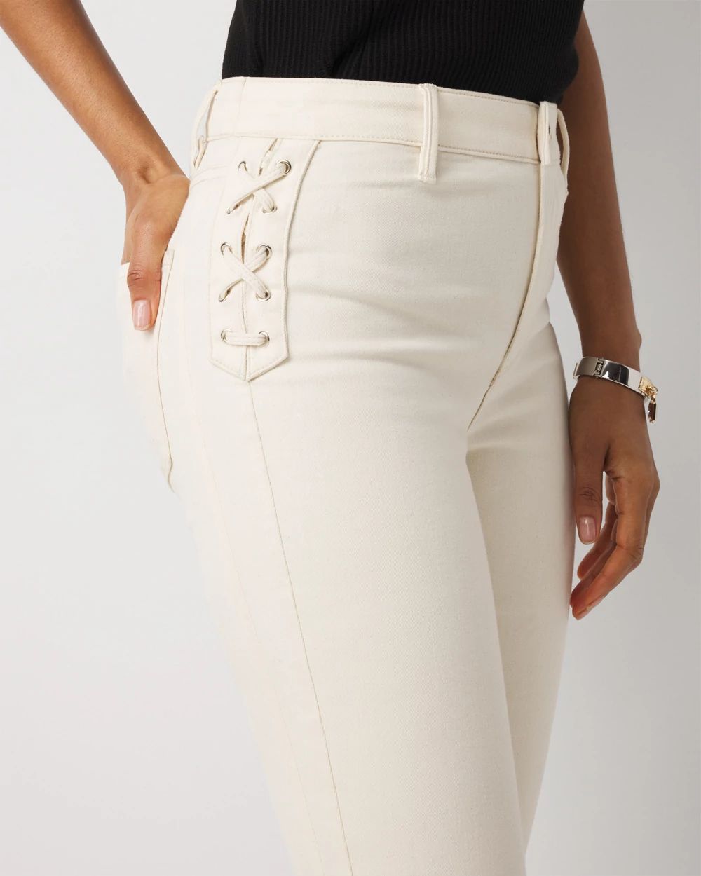 Lace-Up Detail High Rise Bootcut Jean click to view larger image.
