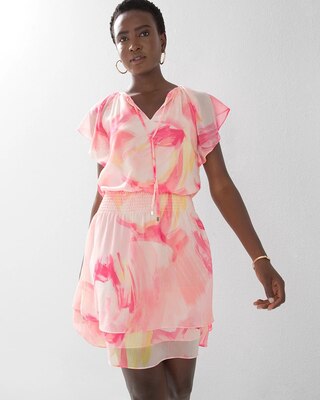 Flutter Sleeve Smocked Blouson Dress